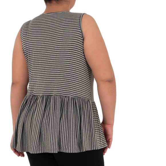 Womens Terra & Sky Gray Striped V-Neck Peplum Tank Top Size  3X NWT - Picture 2 of 4